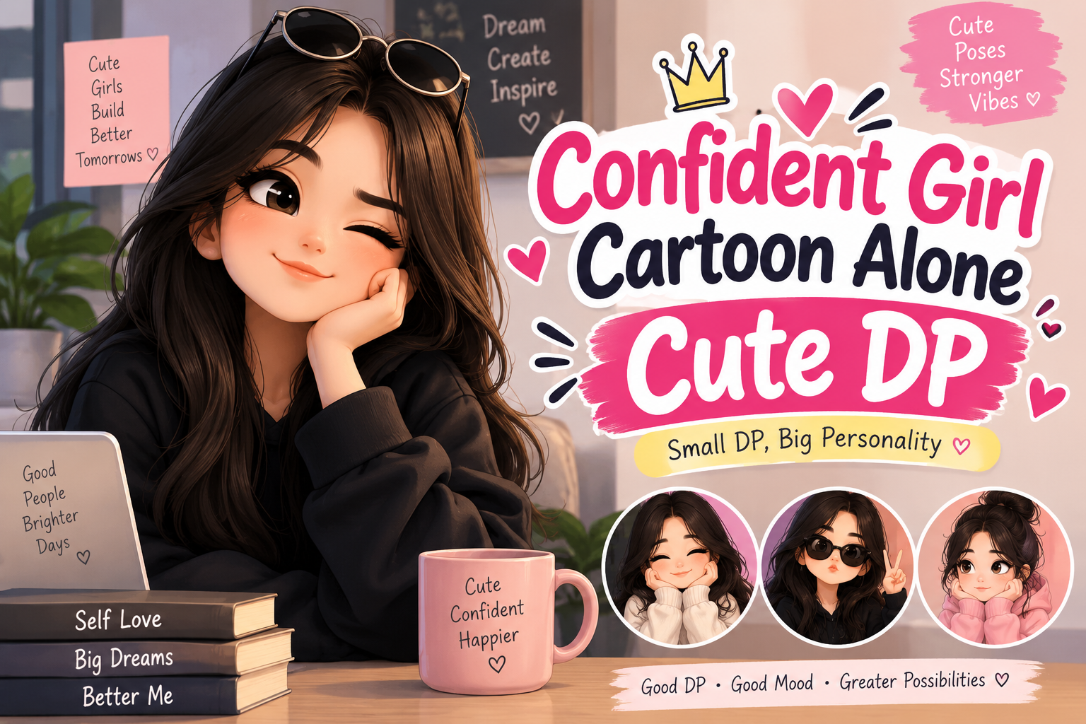 Confident Girl Cartoon Alone Cute DP